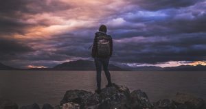 hiker looking at beautiful landscape