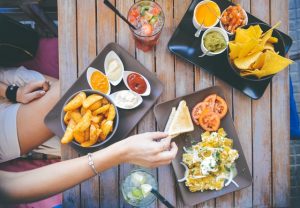 a meal at a restaurant 