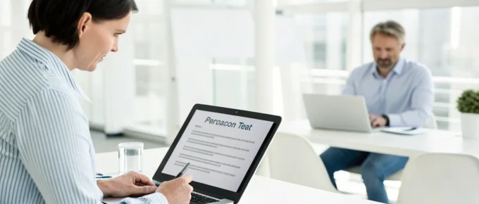 Woman using a laptop to study with the Pearson VUE CDA practice test.