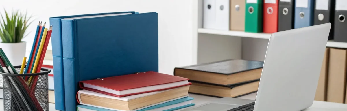 A desk with resources for documenting the CDA nine learning experiences sample.
