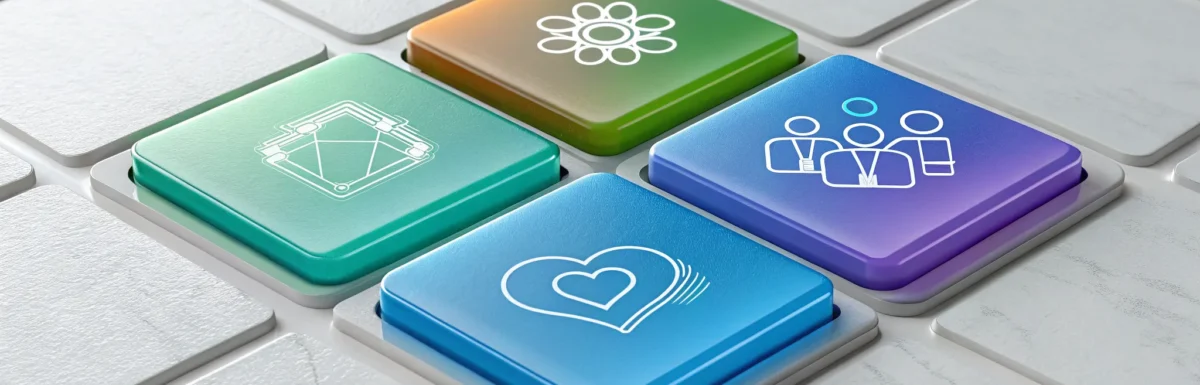 Colorful buttons with icons for the 6 CDA competency goals.
