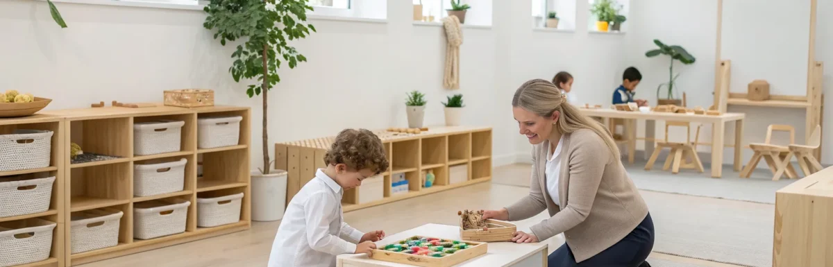 A teacher guides a child through a cognitive activity for CDA Competency Goal 2.
