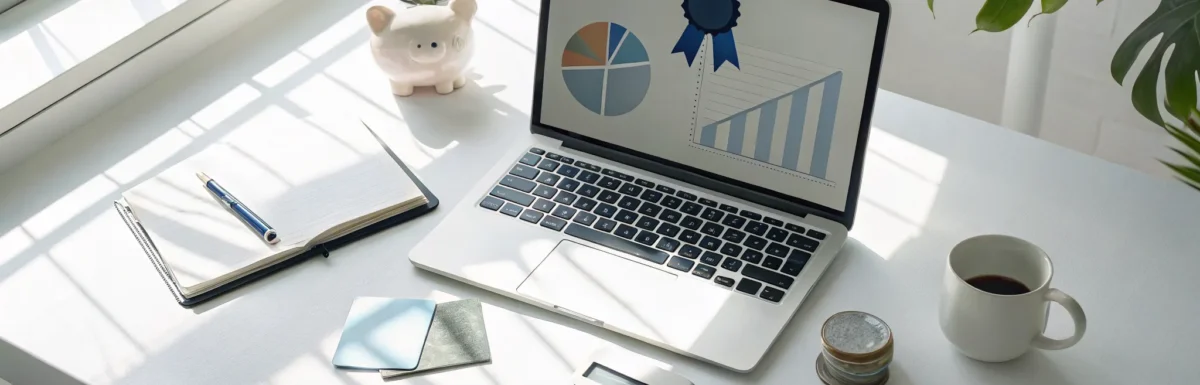 Online CDA certification cost breakdown shown on a laptop with a calculator and notebook.