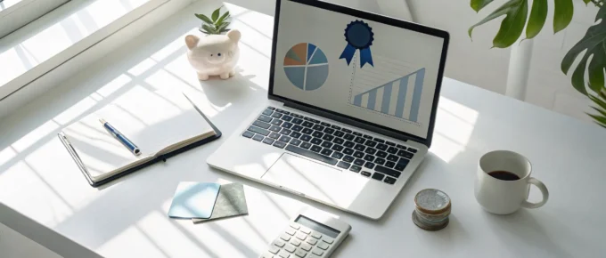 Online CDA certification cost breakdown shown on a laptop with a calculator and notebook.