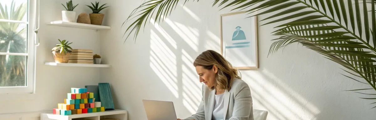 Woman researching online CDA certification programs in Florida on a laptop.