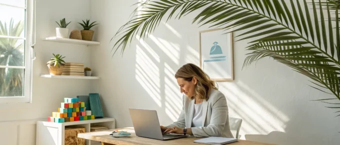 Woman researching online CDA certification programs in Florida on a laptop.
