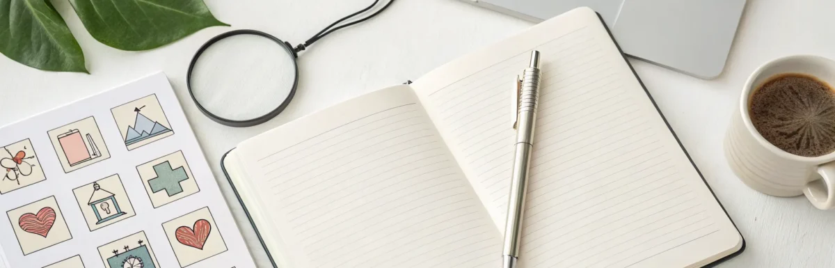 A laptop and notebook for writing the learning experiences for a CDA portfolio.