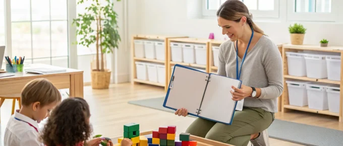 Preschool teacher leading an activity, a core skill for the CDA for preschool teachers.