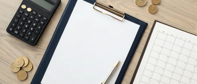 Budgeting for the CDA credential renewal cost with a calculator and calendar.