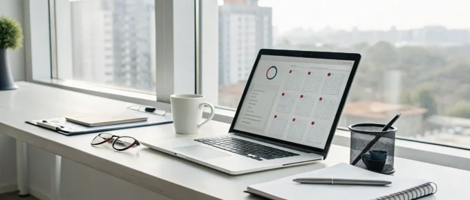 A laptop with a calendar for planning a CDA renewal online course.