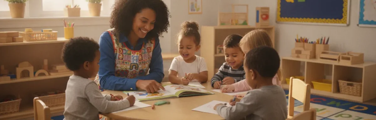 Early childhood educator working with preschool children in a Georgia daycare classroom