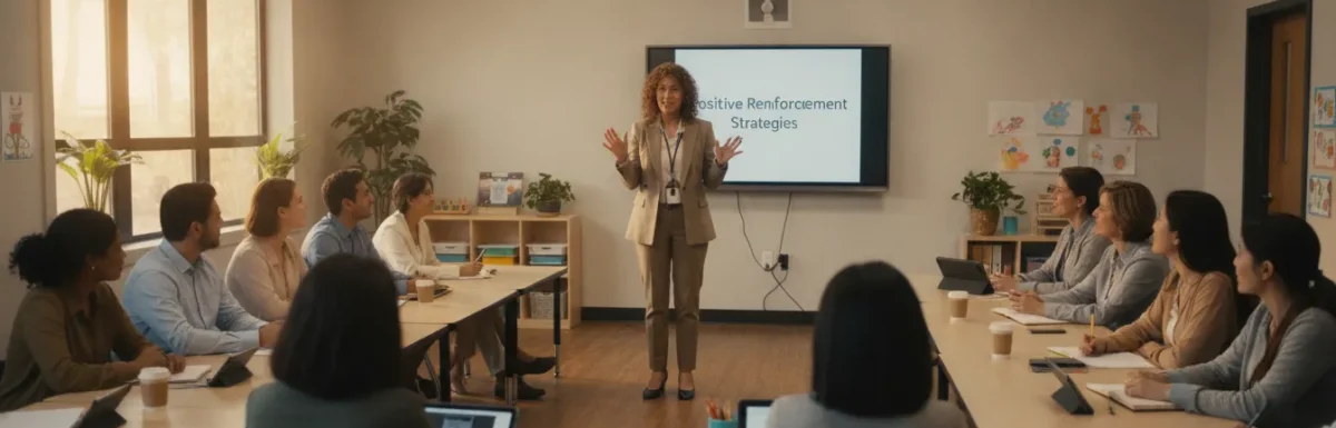 Childcare center director leading a professional training session of preschool teachers