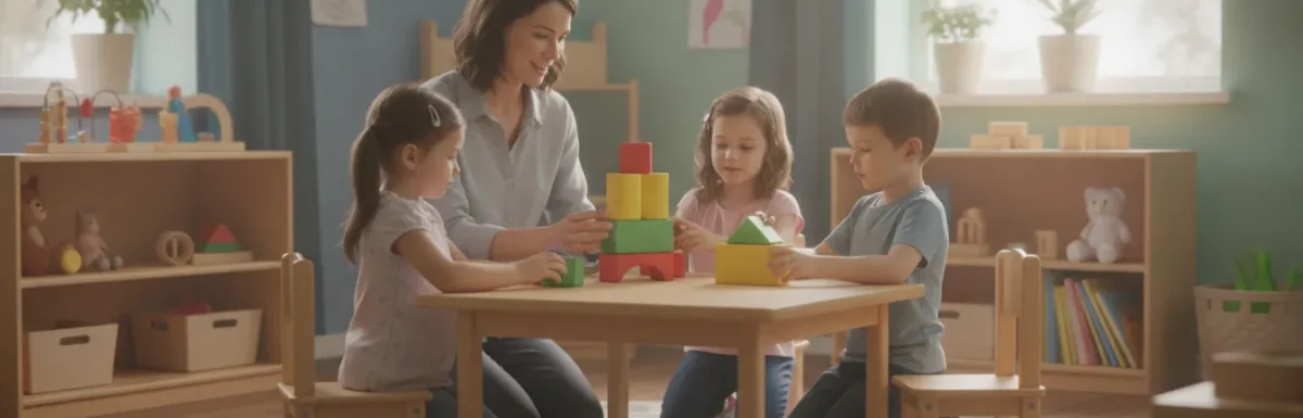 Early childhood educator working with preschool children in a bright Ohio classroom