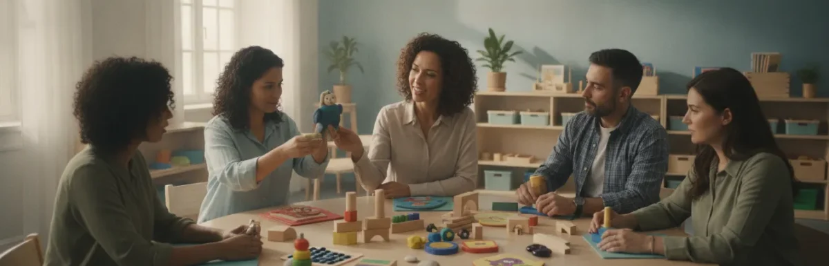 Early childhood educators comparing CDA training courses in a classroom
