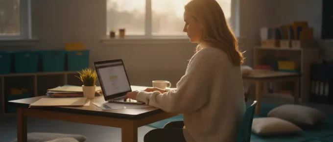 Working early childhood educator studying for the fastest online CDA program in a classroom