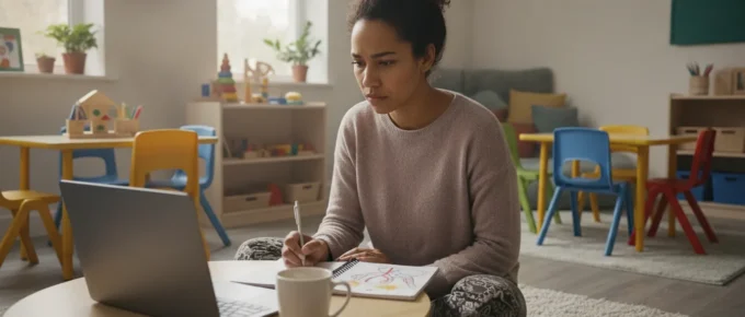 Teacher studying an online CDA course after a classroom shift