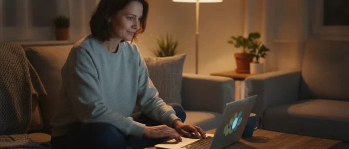 Preschool teacher studying self-paced CDA training on a laptop at home