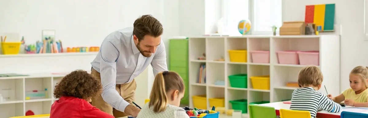 A teacher in a kindergarten class, a job that requires different qualifications than a CDA.