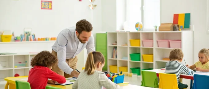 A teacher in a kindergarten class, a job that requires different qualifications than a CDA.