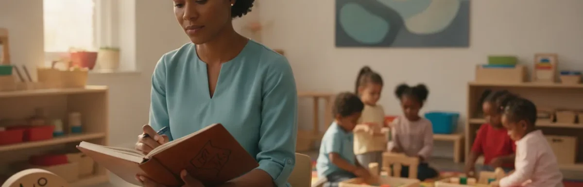 Early childhood educator reviewing a career development plan in a preschool classroom