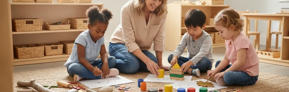 Preschool teacher guiding children through open-ended classroom activities