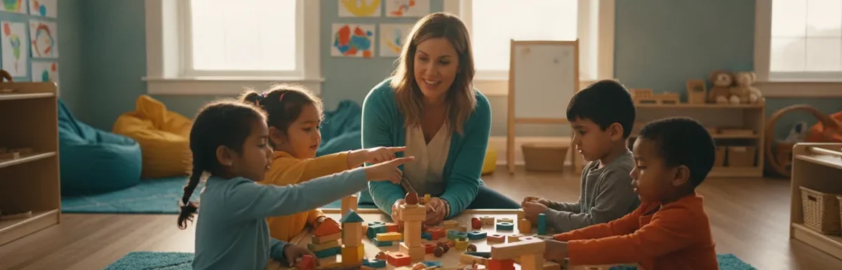 Early childhood educator observing children during collaborative classroom play
