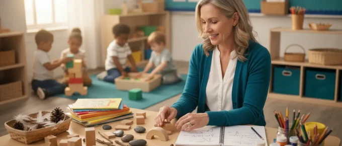 Preschool teacher planning a hands-on learning experience with children