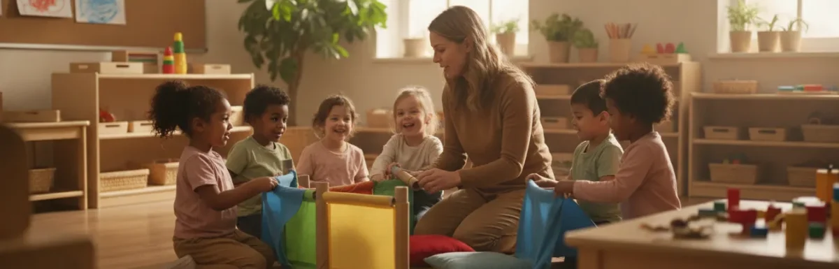 Early childhood educator guiding preschool children through a classroom activity